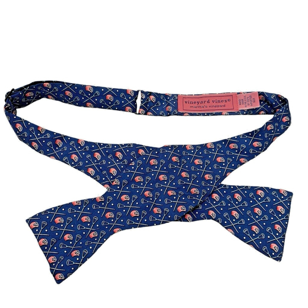 Vineyard Vines Men's Lacrosse Bowtie Blue Pink Adjustable 100% Silk Preppy Sport